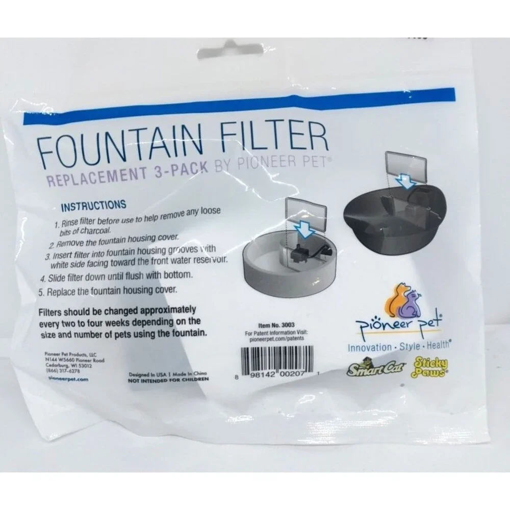 Set of 2 - NEW REPLACEMENT 3 PACK FOUNTAIN FILTER BY PIONEER PET # 3003